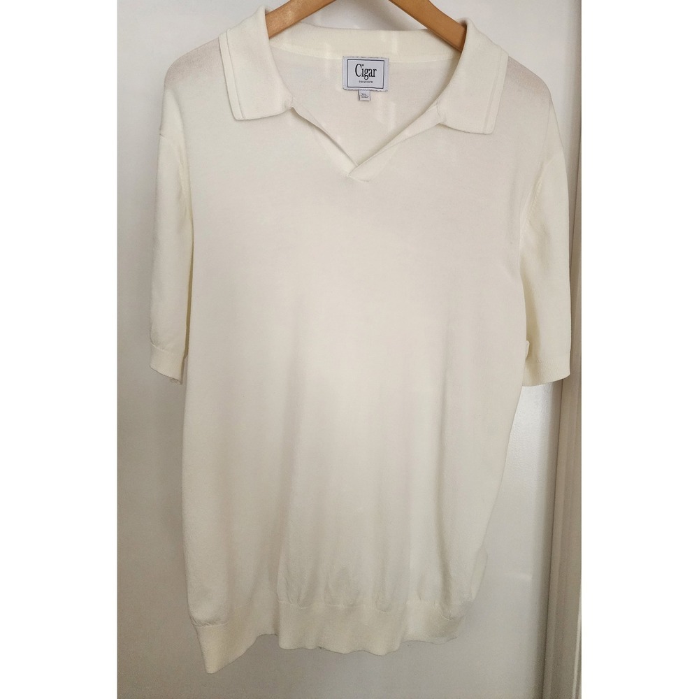Cigar Couture XL‎ Cream Knit Polo Sweater Johnny Collar Retro Sopranos Style